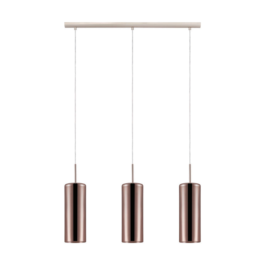 Pendul SELVINO, EGLO, E27, 3x15W, otel, nichel mat, sticla, aramiu, 110 x 71 x 10 cm, inaltime reglabila