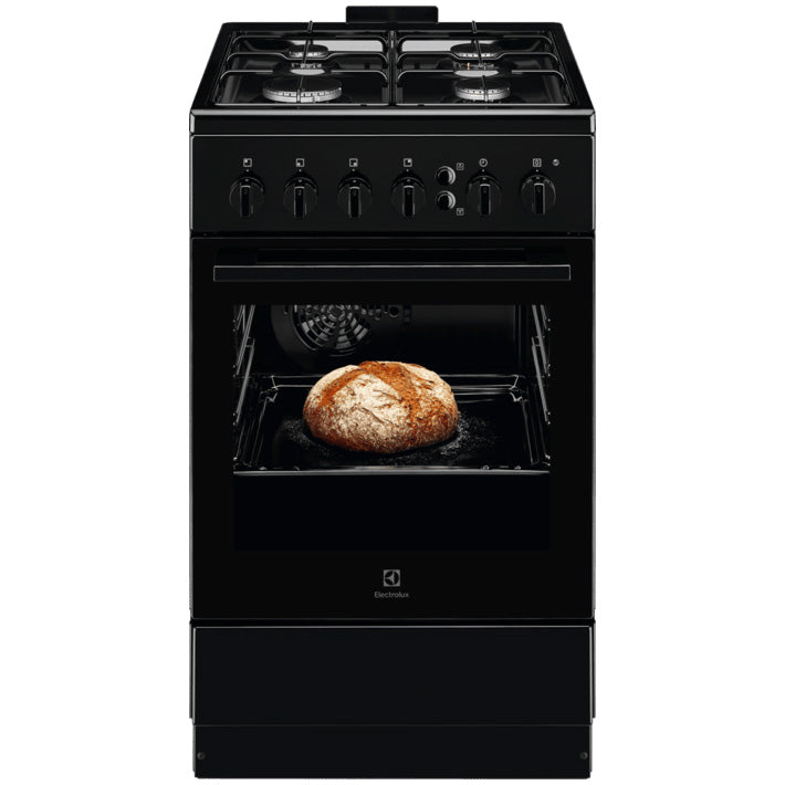 Aragaz Electrolux LKG504022K, Gaz, 4 arzatoare, Aprindere integrata plita si cuptor, Siguranta plita si cuptor, Autocuratare catalitica, Grill electric, 50 cm, Negru