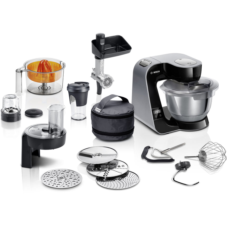 Robot de bucatarie Bosch MUM5XC66, cu cantar integrat, 1000 W, Bol otel inoxidabil 3.9 l, blender 1.25 l, 7 viteze+impulse, mixare planetara 3D, negru