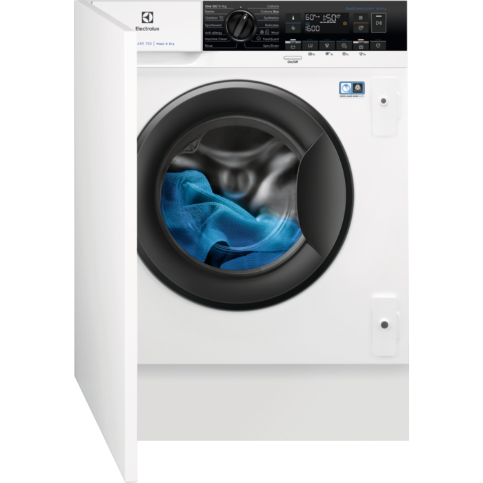 Masina de spalat rufe cu uscator incorporabila Electrolux EW7W368SI, Spalare 8 kg, Uscare 4 kg, 1550 RPM. Clasa B, PerfectCare700, DualCare, SensiCare, SteamCare, Display LCD, Alb