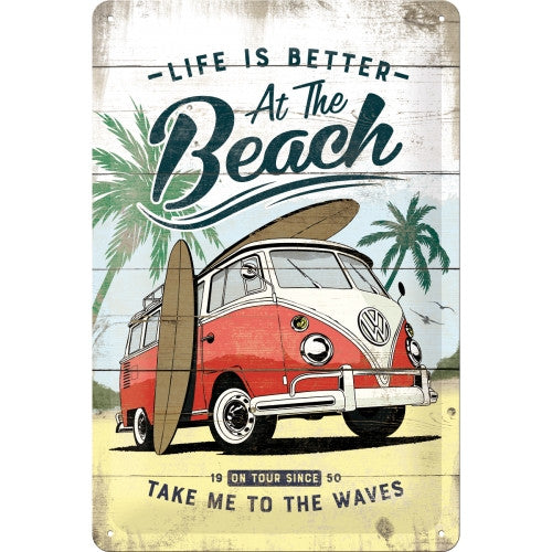 Placa decor metalica 20x30 cm "Volkswagen Life is Better at the Beach"