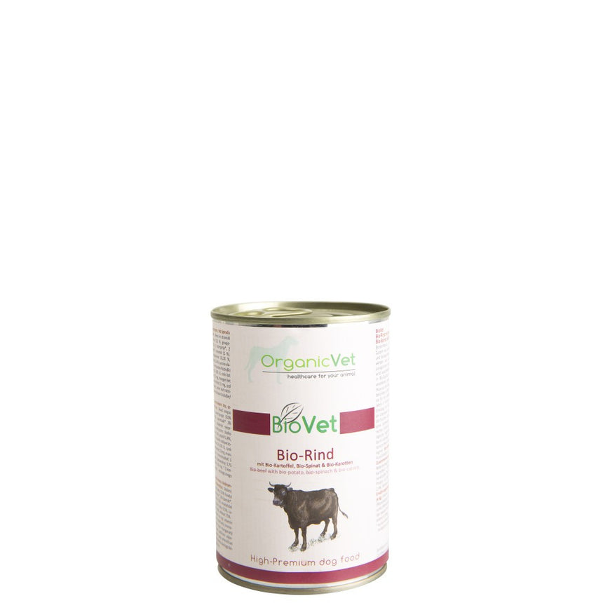 Hrana umeda - OrganicVet Biovet /-/ Vita, cartofi, spanac, morcovi organici - 400 gr