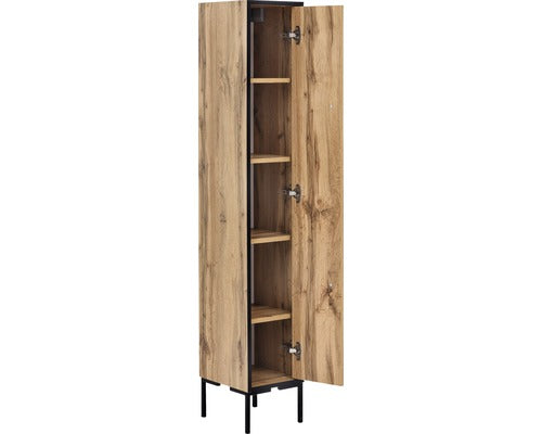 Dulap baie midi asezat Max HB250, 1 usa, PAL, 155x25 cm, stejar deschis/canturi negre