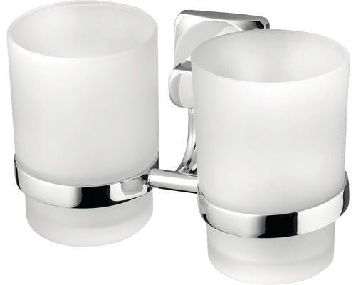 Pahar baie cu suport dublu Bisk Ice, suspendat, sticla mata/crom, 15,5 cm