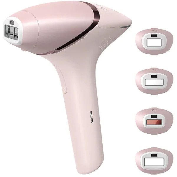 Epilator IPL PHILIPS Lumea Seria 9000 BRI957/00, 450.000 de pulsatii, 4 accesorii, senzor SmartSkin, Acumulator, Roz