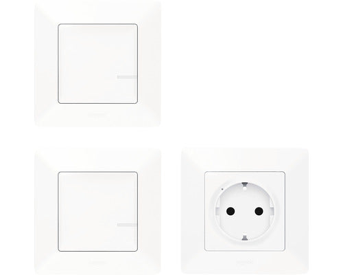 Set Priza Simpla Cu Impamantare & Intrerupator Simplu & Intrerupator Tip Telecomanda Legrand Valena Life With Netatmo, Alb, Conexiune Zigbee, 3 Piese