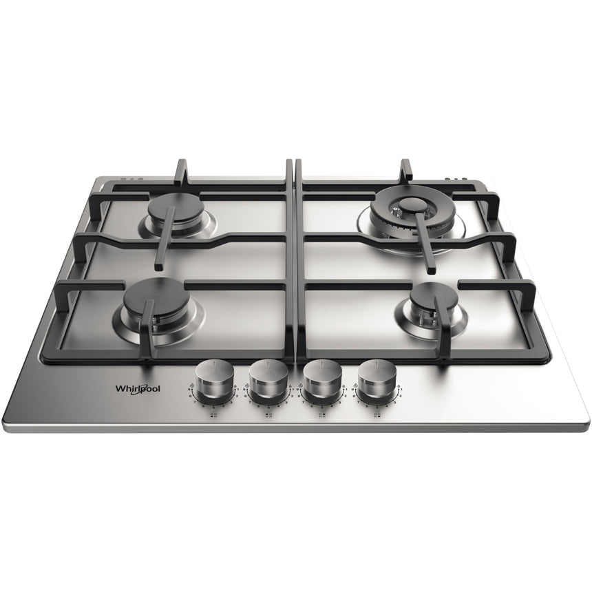 Plita incorporabila Whirlpool TKRL 661 IX EU, Gaz, 4 zone gatit, Gratar fonta, Aprindere electirca, 60 cm, Inox