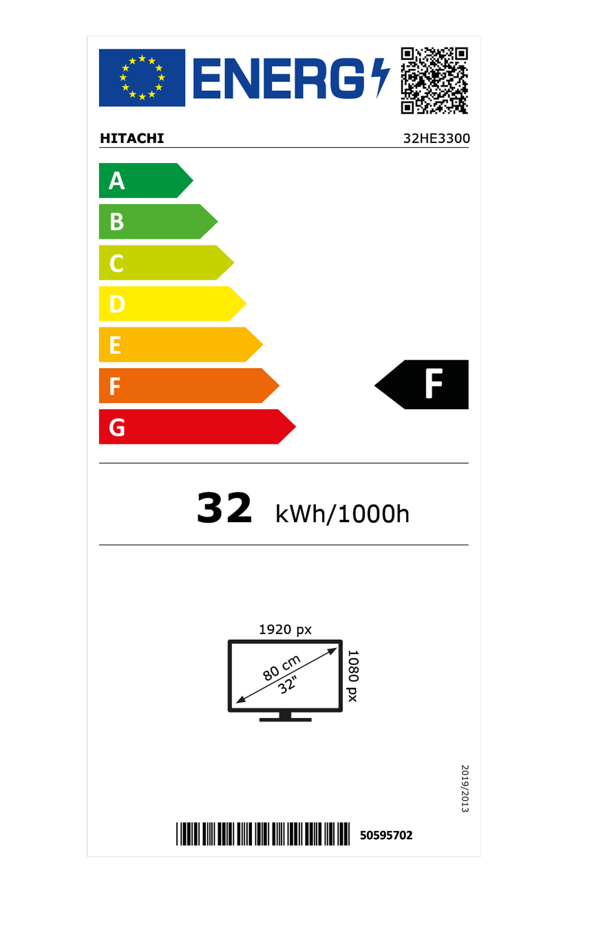 Televizor LED HITACHI 32HE3300, Full HD, 80 cm, Clasa F, Negru