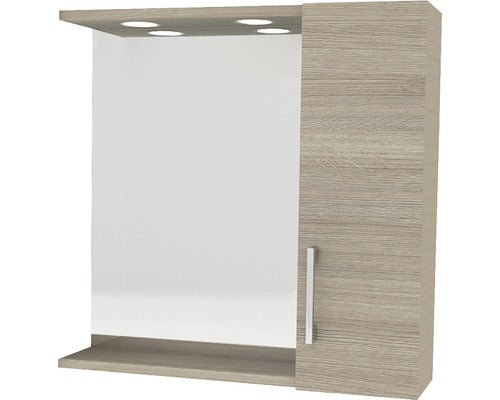 Dulap baie cu oglinda si iluminare LED, PAL, 58x57 cm, finisaj rovere fumo, IP 44