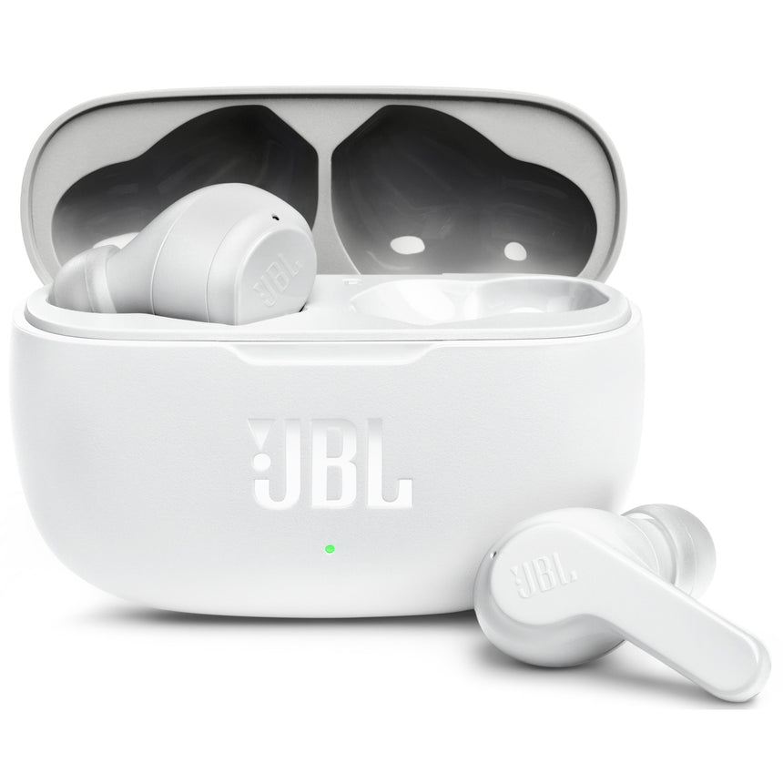 Casti audio wireless, JBL Wave 200TWS, Bluetooth 5.0, autonomie 20h, 3 seturi dopuri de urechi, Alb