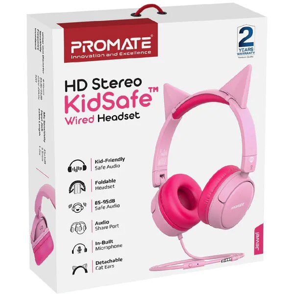 Casti Pentru Copii PROMATE Jewel, Cu fir, On-ear, Microfon, Roz