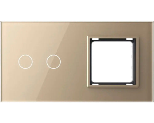 Panou Din Sticla Livolo Auriu, Pentru 1 X Intrerupator Dublu Cu Touch Si 1 X Rama Priza Simpla