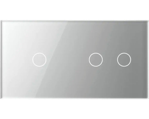 Panou Din Sticla Livolo Argintiu, Pentru 1 X Intrerupator Dublu Cu Touch Si 1 X Intrerupator Simplu Cu Touch