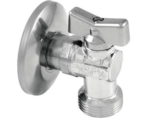 Robinet Coltar Cu Bila Pentru Masina De Spalat, Cu Rozeta Decorativa, 1/2”x1/2”, Alama