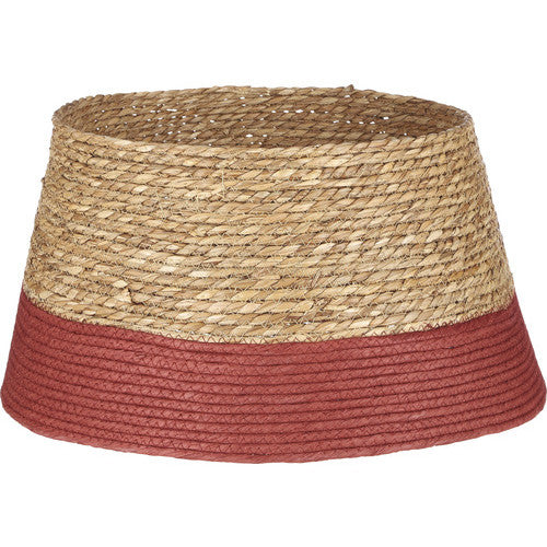 Decoratiune baza brad Craciun, Ø 50 cm x H 26 cm, natur/rosu