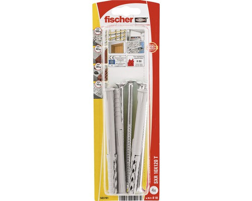 Dibluri Plastic Cu Surub Fischer Sxr 10x120 Mm, 4 Bucati, Cap Inecat, Pentru Rame/tocuri