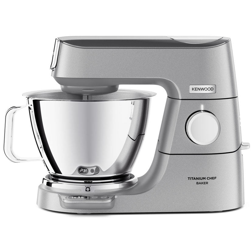 Robot de bucatarie KENWOOD Titanium Chef Baker KVC85.594SI, 1200 W, 2 vase 5l/3.5 l, 10 trepte viteza, cantar integrat, ecran LCD, blender, masina tocat, procesor alimente, 4 accesorii patiserie, argintiu