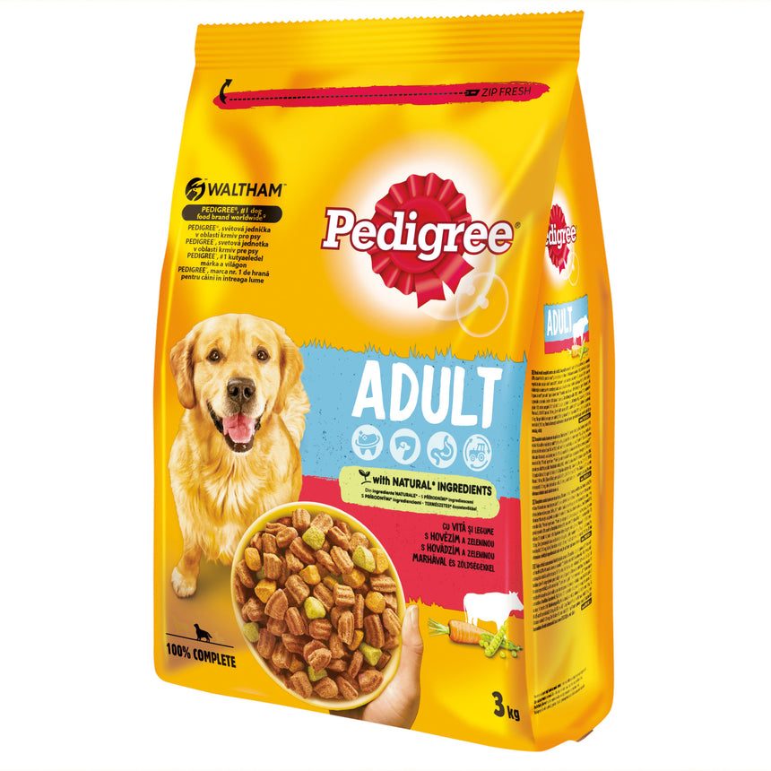Hrana uscata pentru caini Pedigree Adult, Vita si legume, 3Kg