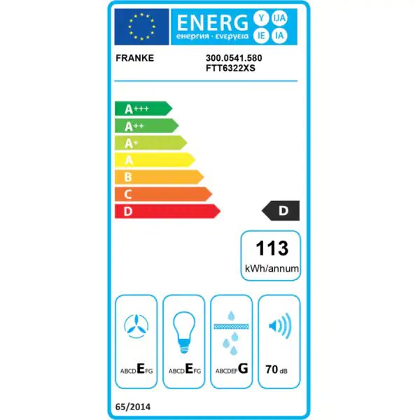 Hota traditionala Franke FTT 6322 XS, Putere de absorbtie 380 mc/h, Iluminare LED, Filtru metalic, 60 cm, Inox