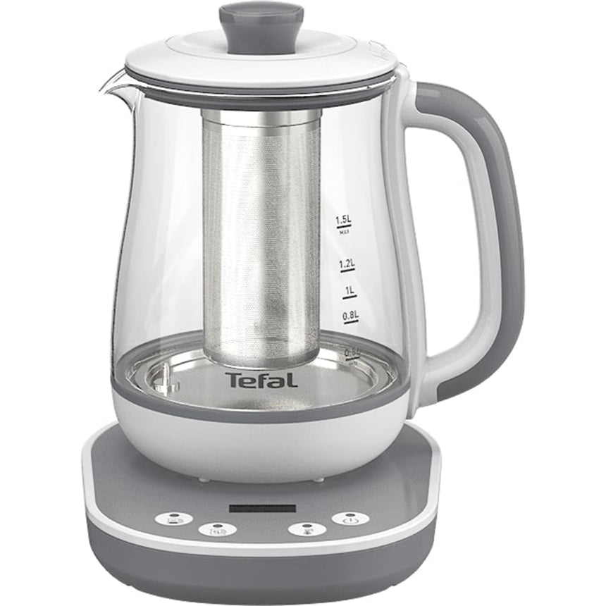 Infuzor pentru ceai Tefal Tastea BJ551B10, 8 trepte de temperatura, 1.5 L, ecran digital, functie pastrare la cald, gri/alb