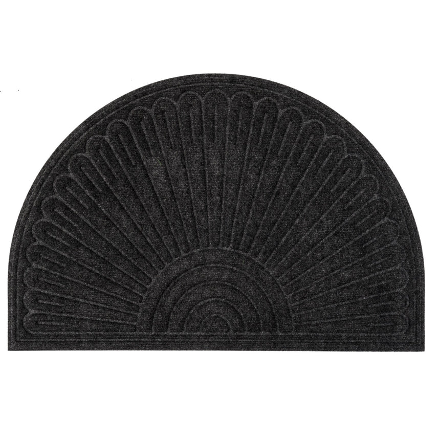 Covor Intrare Antiderapant Half Moon, Semicerc, Din Cauciuc Reciclat, 60 x 90 cm, Suprafata Texturata cu Model Abstract, Ideal Pentru Exterior, Terasa sau Hol, Culoarea Gri Antracit
