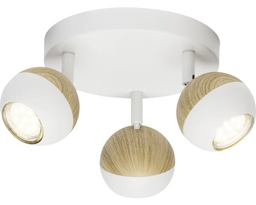 Plafoniera Cu Spoturi Scan Gu10 3x3w, Becuri Led Incluse, Alb/lemn Natur