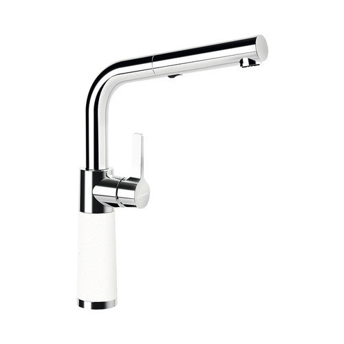 Baterie bucatarie cu dus extractibil SC-540, 2 tipuri de jet, cartus ceramic, Cristalite Alpina, Alb