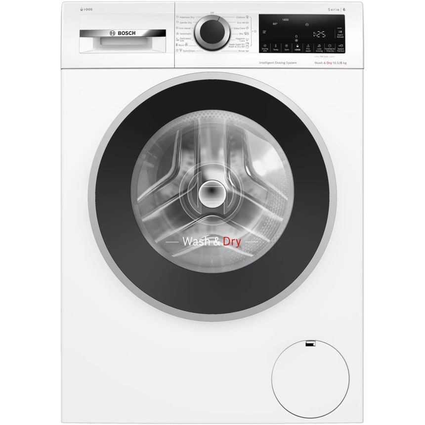 Masina de spalat rufe cu uscator Bosch WNG254A0BY, Spalare 10.5 kg, Uscare 6 kg, Clasa A, i-DOS, Iron Assist, AutoDry, Speed Perfect, Motor EcoSilence Drive, 60 cm, Alb