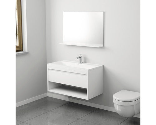 Set Mobilier Baie Esma 85, Include Baza Lavoar si Lavoar Ceramic, 85 cm, Alb
