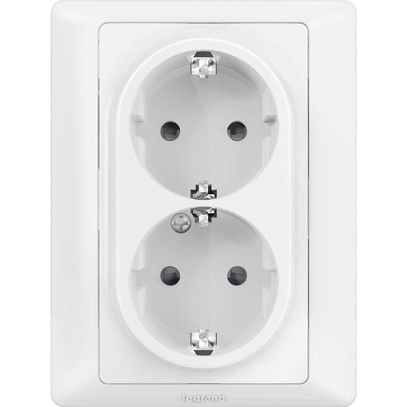 Priza 2X2P+T Legrand Valena, conexiuni automate, protectie copii, completa, Alb