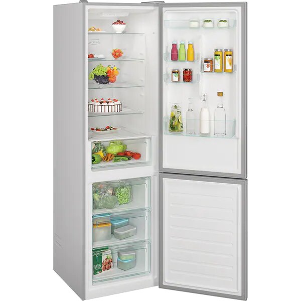 Combina frigorifica CANDY CCE4T620ES, No Frost, 377 l, H 200 cm, Clasa E, Wi-Fi, argintiu