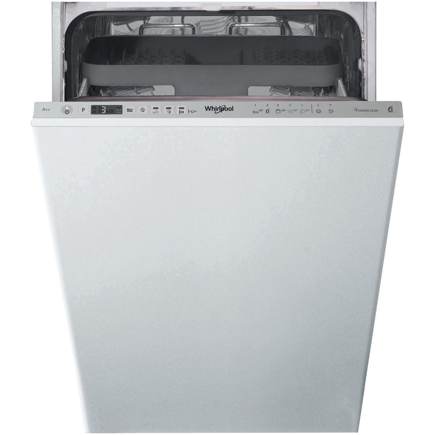 Masina de spalat vase incorporabila Whirlpool WSIO3T223PCEX, 10 seturi, 7 programe, Clasa E, 6th Sense, Power Clean, 45 cm