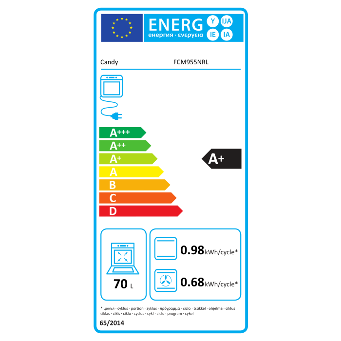 Cuptor incorporabil Candy FCM955NRL, 70 L, 2100 W, 9 functii, clasa energetica A, negru