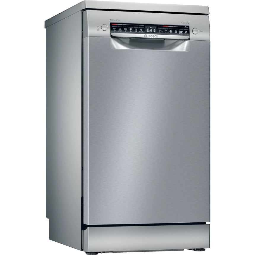 Masina de spalat vase Bosch SPS4EMI28E, 10 seturi, 6 programe, Clasa D, Home Connect, EfficientDry, Sertar Vario, Sistem Rackmatic triplu, Silence Plus, 45 cm, Inox antiamprenta