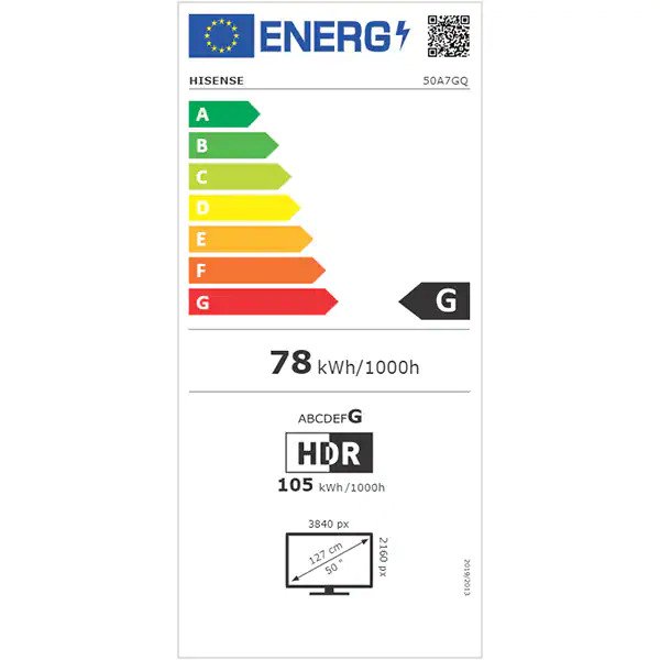 Televizor HISENSE 50A7GQ, 127 cm, LED Smart, 4K Ultra HD, Clasa G, Gri