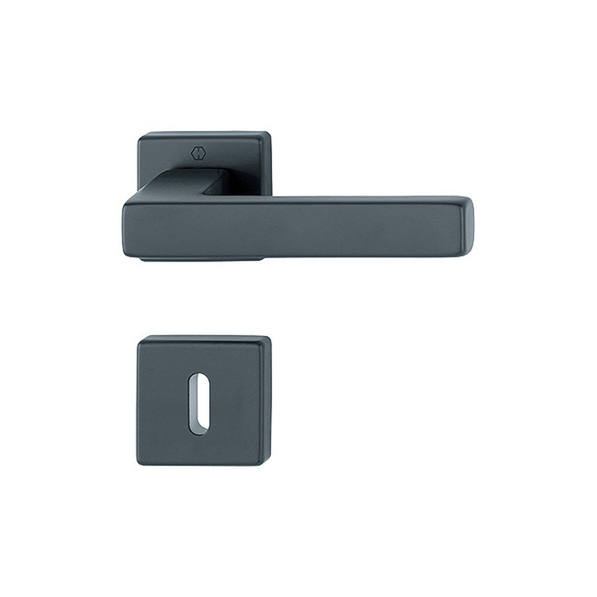Maner usa interior, Hoppe Toulon, cu rozeta patrata pentru cheie, material aluminiu, culoare negru 128 x 49 mm