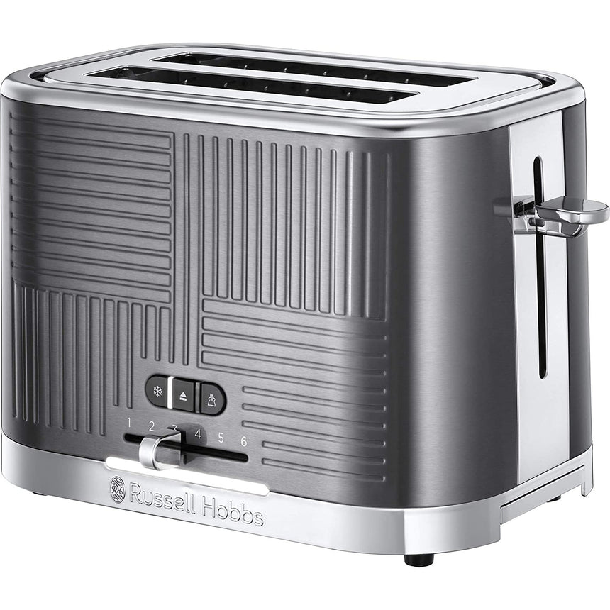 Prajitor de paine Russell Hobbs Geo Steel 25250-56, 1650 W, 2 fante late, Prajire rapida, Gri/Inox