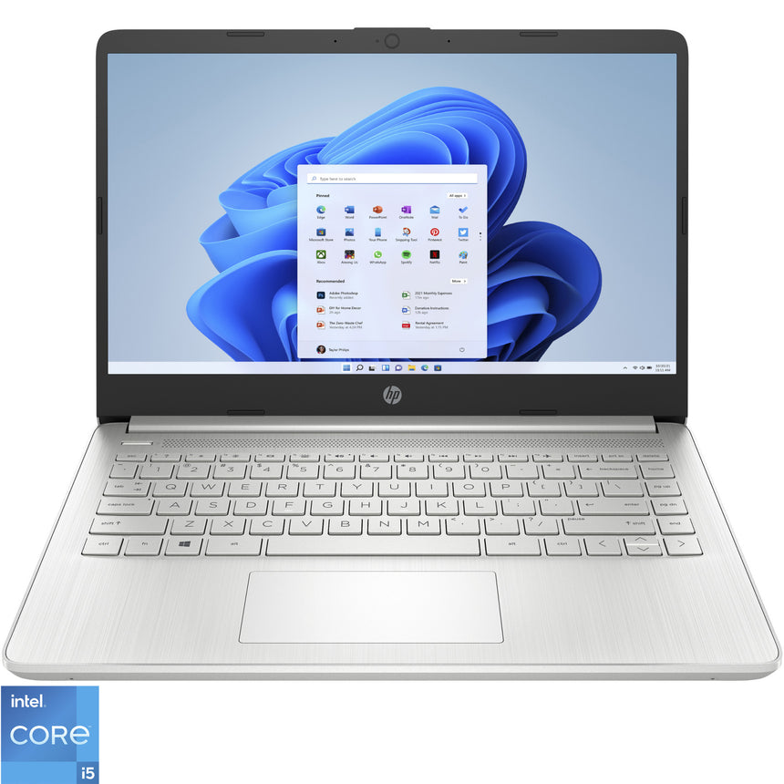 Laptop HP 14s-dq2039nq, Intel Core i5-1135G7 pana la 4.2GHz, 14" Full HD, 16GB, SSD 512GB, Intel Iris Xe, Windows 11 Home S, argintiu