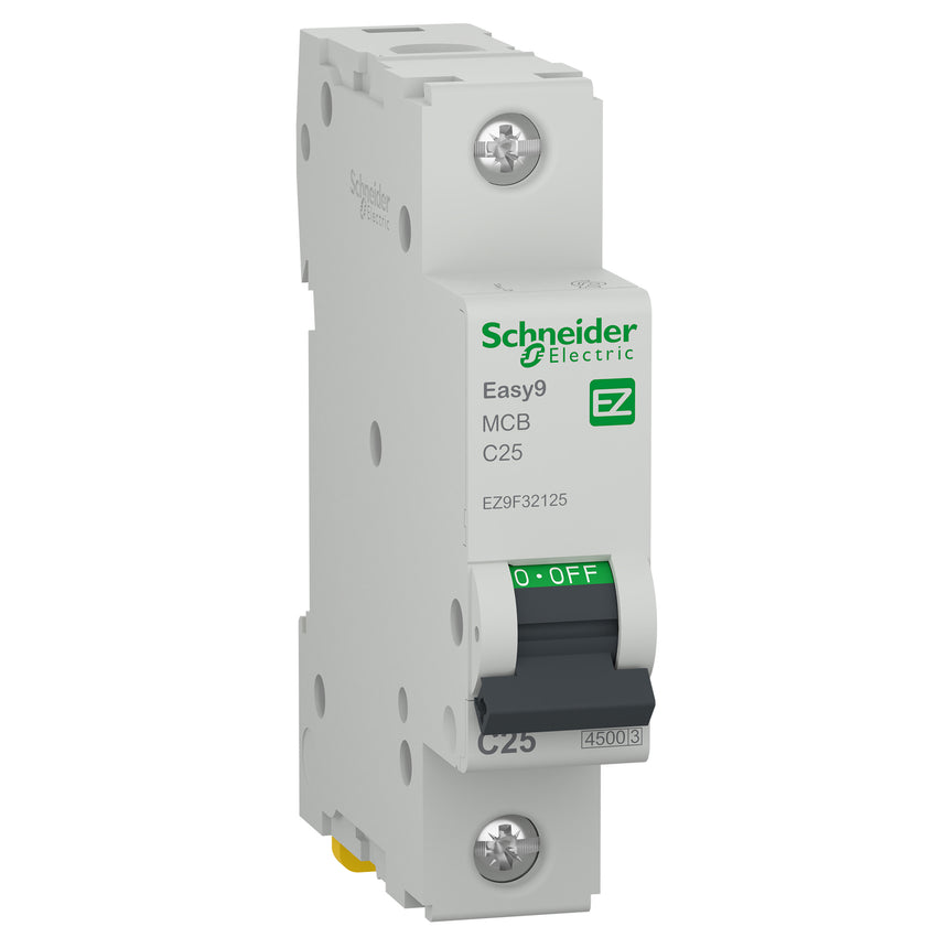 Siguranta electrica automata Schneider Easy9 EZ9F32125, 1P, 4500 A C, termo-magnetic, Clipsabil, 25A