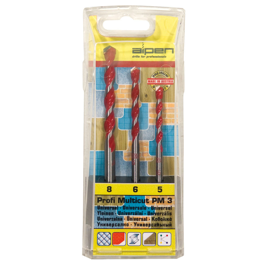 Set 3 burghie, Alpen, Profi MultiCut PM-3, 5mm/6mm/8mm, Argintiu/Rosu