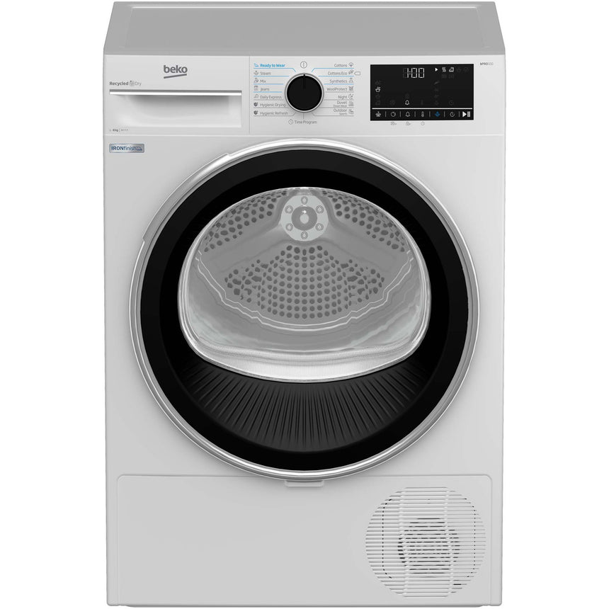 Uscator de rufe Beko B5T68243, Pompa de caldura, 8 kg, 15 programe, Clasa C, Eco Gentle, Optisense, Aquawave, IronFinish, Alb