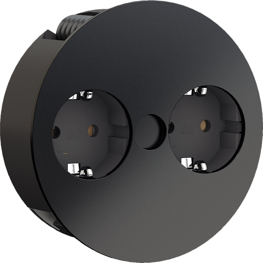 Multipriza incorporabila Bachmann Twist 2S, pentru blat de bucatarie, 2 prize, cordon 2m, H05VV-F 3G1.5mm+ fisa montabila, Negru