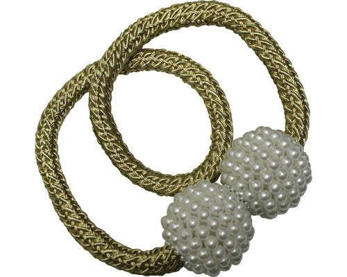 Clema Magnetica Flex-v Cu Perle Si Snur Pentru Draperie, Auriu, 48 Cm, Set 2 Buc
