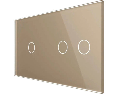 Panou Din Sticla Livolo Auriu, Pentru 1 X Intrerupator Dublu Cu Touch Si 1 X Intrerupator Simplu Cu Touch
