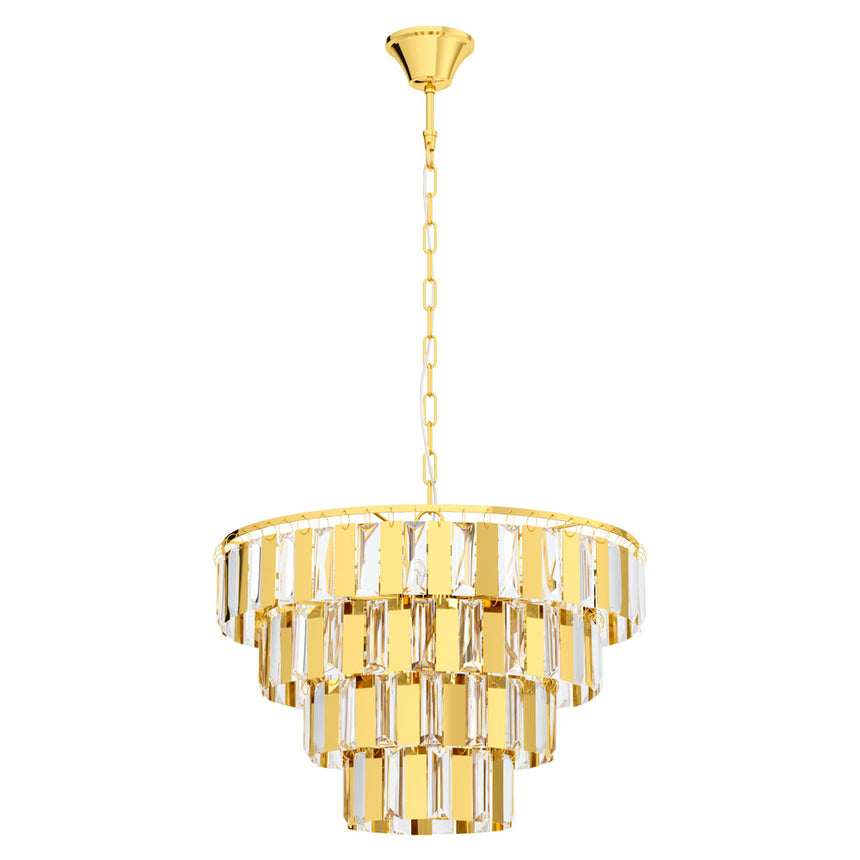 Pendul ERSEKA, EGLO, E14, 7x40W, otel, alama, cristal, 145 x 48.5 cm, inaltime reglabila