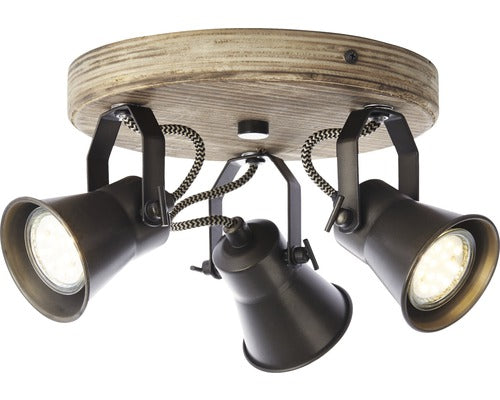 Plafoniera Cu Spoturi Dorisa Gu10 Max. 3x5w, Negru/lemn Natur