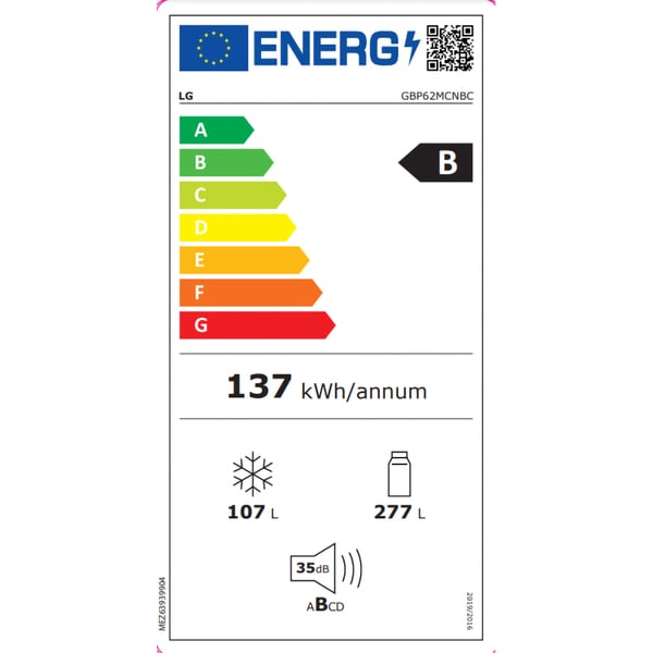 Combina frigorifica LG GBP62MCNBC, 384 l, No Frost, Compresor Smart Inverter, DoorCooling+, LinearCooling, NatureFresh, Clasa B, H 203 cm, Negru