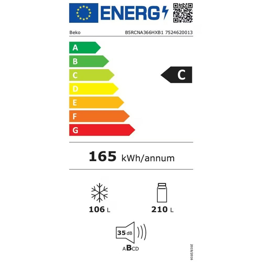Combina frigorifica Beko B5RCNA366HXB1, 316 l, No Frost, Clasa C, AeroFlow, HarvestFresh, MaxStore, H 186,5 cm, Manhattan Gray