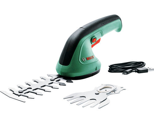 Foarfece de taiat iarba pe acumulator Bosch EasyShear 0600833303, 3.6 V, 1.5 Ah, 10/12 cm lungime cutit, cablu microUSB, cutie carton, cutit iarba 10 cm, cutit iarba 12 cm