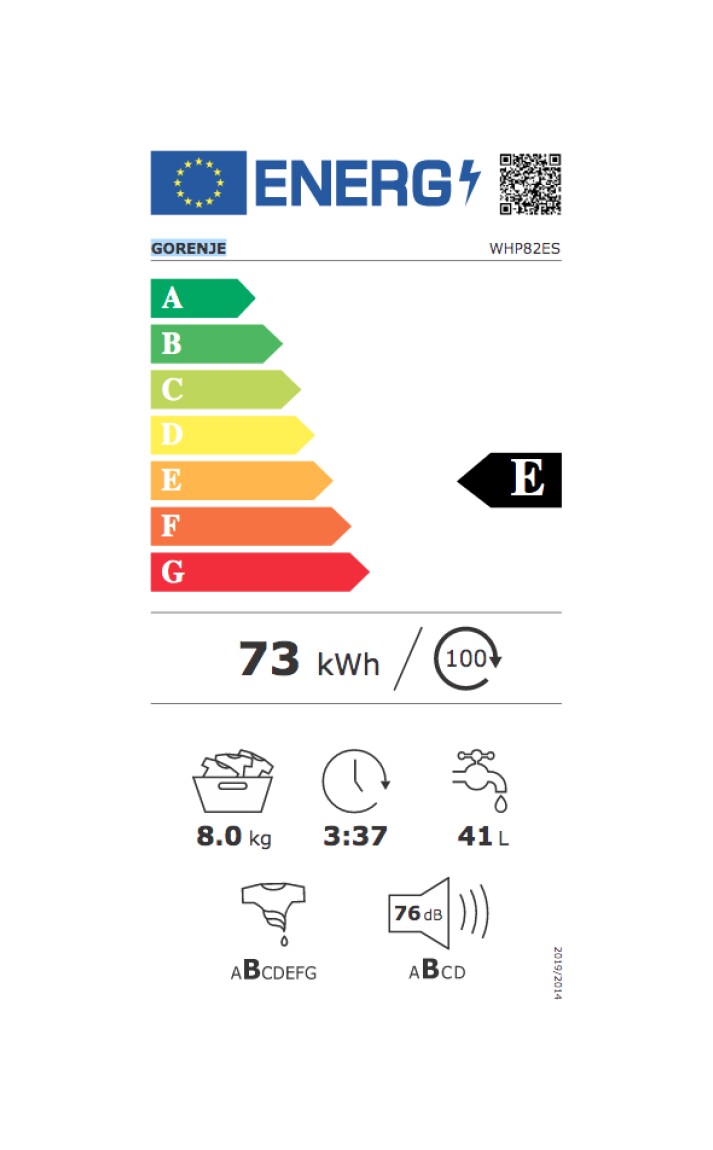 Masina de spalat rufe frontala GORENJE WHP82ES, 8 kg, 1200rpm, Clasa E, Alb